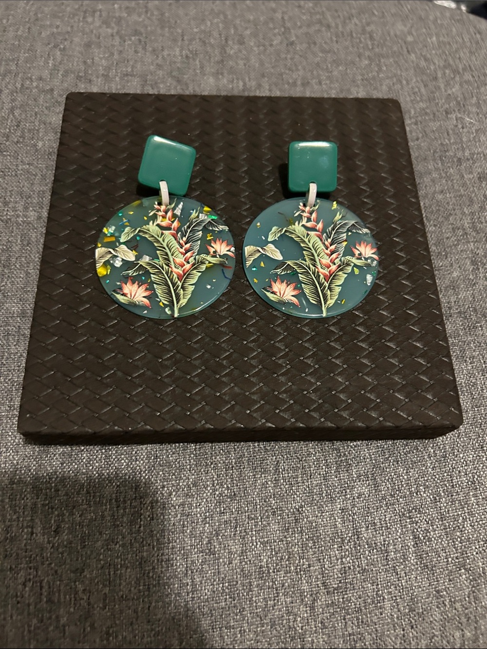 Teal Floral Drop Earrings